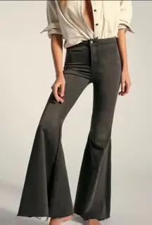 Free People | Just Float On Bell Bottom Flare Jeans Washed Black Gray Raw Hem 26