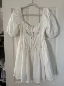 Corset Style Waist Floral Eyelet White Mini Dress