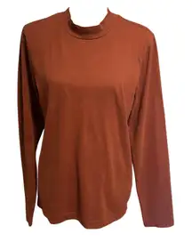 Everlane Size S 100% Cotton Mock Neck Long Sleeved Tee T Shirt Brown TINY FLAW