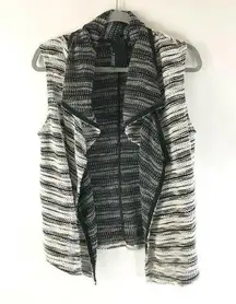 Dolan T Shirt Knit Sweater Vest Open Front Pockets Draped Striped Black White S