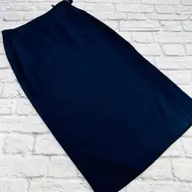 Talbots  Wrap Modest Midi Long Skirt Women10 Petite Navy Blue Rayon Blend Lined