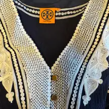 Tory Burch Navy and Cream Embroidered Blouse