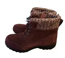 Sporto Boho Boots Water-Resistant Wine Suede Lace-Up Side Zip Ankle Size 7.5M