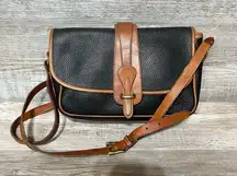 DOONEY & BOURKE Vintage Equestrian Leather Crossbody Purse Bag Black Tan