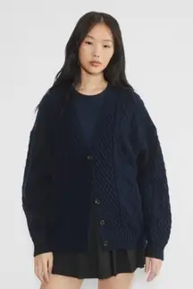 Aritzia Sunday Best PEGGY oversize Merino WOOL Navy Cable Knit sweater Cardigan