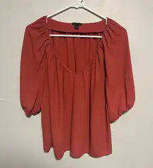 Ann Taylor Rust Blouse with Puff Sleeves