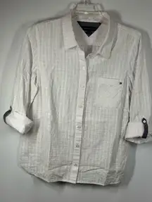 Tommy Hilfiger textured roll tab sleeve front button up size XL NWOT