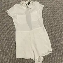 Reformation Romper Womens Sz  M White Sheer Shorts Keyhole Back Jumper Collar