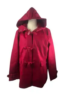 Pendleton Wool Red Peacoat Toggle Coat New With Tags XXL Striped Interior Hooded