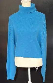 Divided Blue Turtleneck Sweater.  Cropped. Size Large.
