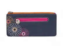 Travelon Safe ID Daisy Double Zip Clutch Wallet In Navy style 22715, NEW