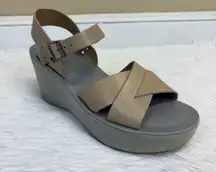 Kork-Ease Ava Wedge Leather Platform Sandals Tan Gray Size 8
