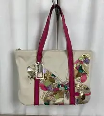 Coach  Poppy Glam Canvas Butterfly Tote Bag