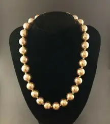 Vintage Chunky Gold Tone Gold Bronze Faux Pearl Necklace Barrel Clasp 18-20”