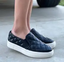 Black Quilted Platform Sole Slip On Sneaker