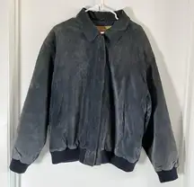 Vintage St. Johns Bay Leather Jacket Mens L Bomber Quilted Suede Gray