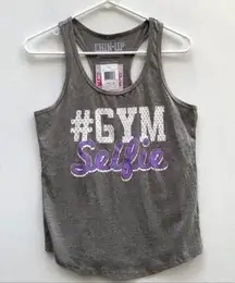 Chin Up Apparel Athletic Sporty Racerback Workout Gray Graphic Tank Size S