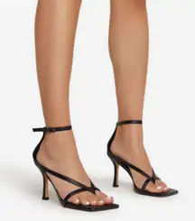 Eve Square Toe Strappy Heel In Black Faux Leather