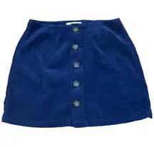 Pacsun Womens Blue Corduroy Button-Up Mini Skirt Size 25