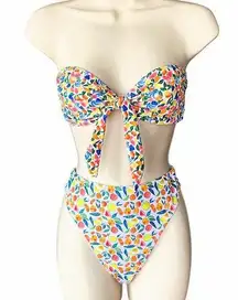 Fruit Print 2 Piece Strapless Hi Waist Bikini Swimsuit ~ Women's Size SMALL