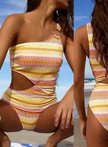 Solid & Striped Claudia Ribbed Side Cutout One Piece Swimsuit ~ Size Medium 💛🍄