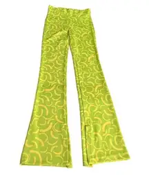 Zara Patterned High Rise Flare Pants Green Yellow Size Small
