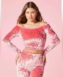 Yitty Plusshy Shaping Top Pink Velour Velvet Crop Top Long Sleeve 1X Barbie