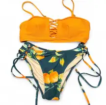 Orange and green bikini with adjustable straps