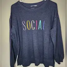 WildFox Navy Blue Social Statement Pull Over Sweatshirt Size Large