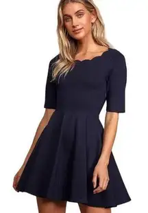 Lulus  Women's Medium Tip The Scallops Navy Mini Dress Cute Dainty Career