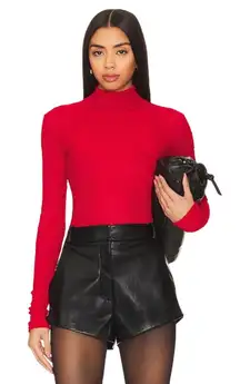 FRAME Mesh Lace Turtleneck in Cherry Red Medium New Womens Long Sleeve Top