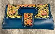 NEW Western handmade Floral Blue Leather Clutch