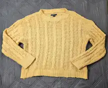 American Eagle Small Mustard Yellow Chenille Crewneck Sheer Cable Knit Sweater