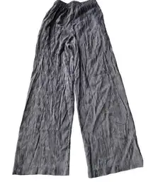 Eileen Fisher? Cotton Linen Wide Leg Pants Women's 12 Stripe Blue Made In Canada