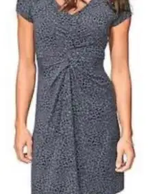 Athleta Honey Vneck Ruched Dress, Size XS. Blue Abstract Pattern Travel Vacation