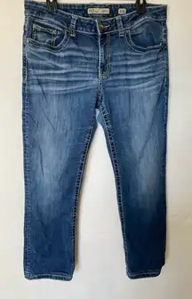 BKE Harper 31R Blue Straight denim cowgirl western Jeans with Classic Fading