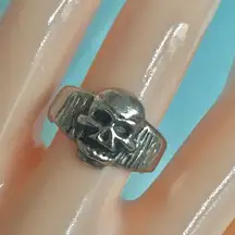Silver Tone Skull Ring Adjustable Biker Punk Goth