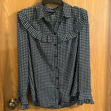 WhoWhatWear Women’s Navy Pioneer Button Uo Blouse Medium