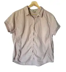 WOOLRICH Womens Shirt Size L Pink Beige Short Sleeve Buttons Outdoor Casual