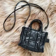 Marc Jacobs The Shiny Crinkle Crossbody Tote Bag in Black Mini Size