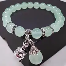 Natural Green Crystal Beaded Stretch Charm Bracelet for Women