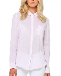 Rails Charli Button Down Shirt Perth Stripe Semi Sheer Linen Pink White Medium