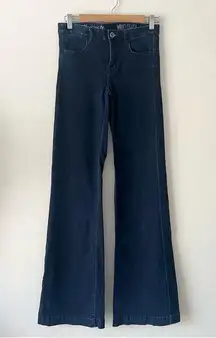 Madewell Sz 25 Widelegger Dark Wash Wide Leg Flare Leg Jeans Stretch Long Length