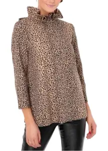Tuckernuck Faye Leopard Print High Neck Ruffle Collar Tie Back Swing Top XS
