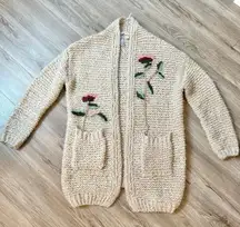 Alya  Floral Embroidered Chunky Knit Cardigan Size S