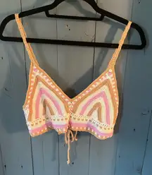 FOREVER21 Pink, Tan & Cream Crochet Striped Triangle Bralette Top. Sz Large