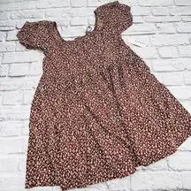 NEW Lacausa by Anthro Playa Mini Dress Cocoa Magic Mushroom Small Puff Sleeve