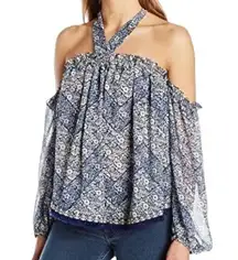 Misa Los Angeles Women’s Size XS Blue White Print Livey Off The Shoulder Blouse