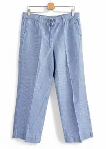 Talbot's Easy Drawstring Pant Linen Cotton Blend Blue and White Stripes 14P