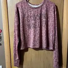 Rae Dunn Womens Pink GYM NOW WINE LATER Long Sleeve Shirt Size L​